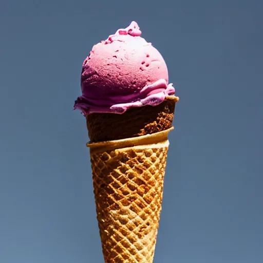 Image similar to detailed color photograph of a levitating ice cream cone with large, hairy spider legs. dramatic light.