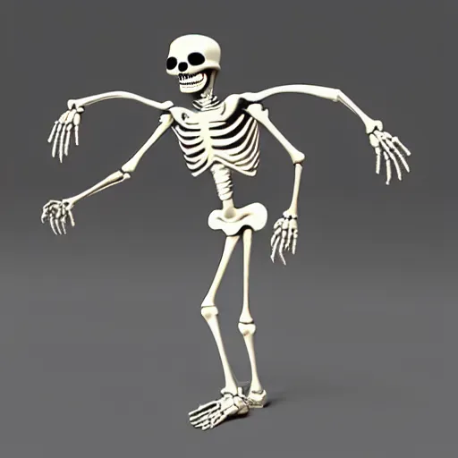 Prompt: early 9 0 s 3 d model of dancing skeleton cha - cha. phong shader.