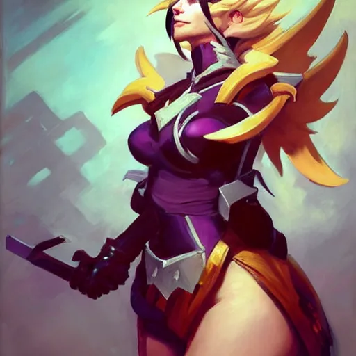 Image similar to greg manchess portrait painting of partially armored ahri from league of legends as overwatch character, medium shot, asymmetrical, profile picture, organic painting, sunny day, matte painting, bold shapes, hard edges, street art, trending on artstation, by huang guangjian, gil elvgren, ruan jia, randy vargas, greg rutkowski, gaston bussiere