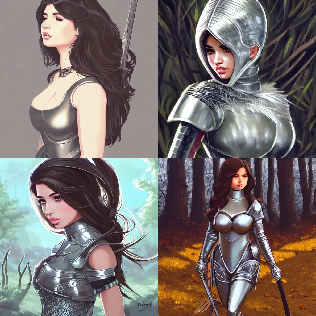 Prompt: portrait of demi rose as a medival knight in silver armor, detailed forest, clean cel shaded, vector art, shutterstock, behance hd, by lois van baarle, artgerm, helen huang, by makoto shinkai and ilya kuvshinov, rossdraws, illustration