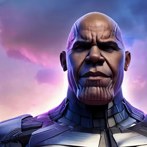 Image similar to Barack Obama cast as Thanos, still from marvel movie, hyperrealistic, 8k, Octane Render,