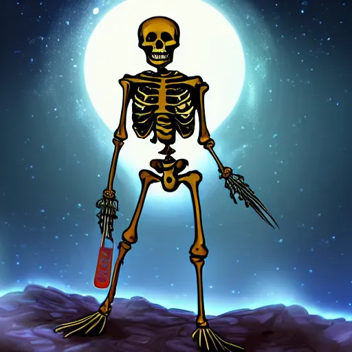 Prompt: skeleton space pirate holding a vibrosword, epic sci - fi character art