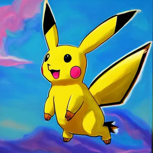 Prompt: painting of winged pikachu, celestial, miraculous, sun rays, award winning