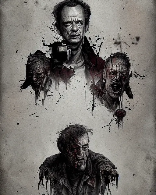 Image similar to hyper realistic photo portrait zombie bill murray steve buscemi cinematic, greg rutkowski, james gurney, mignola, craig mullins, brom