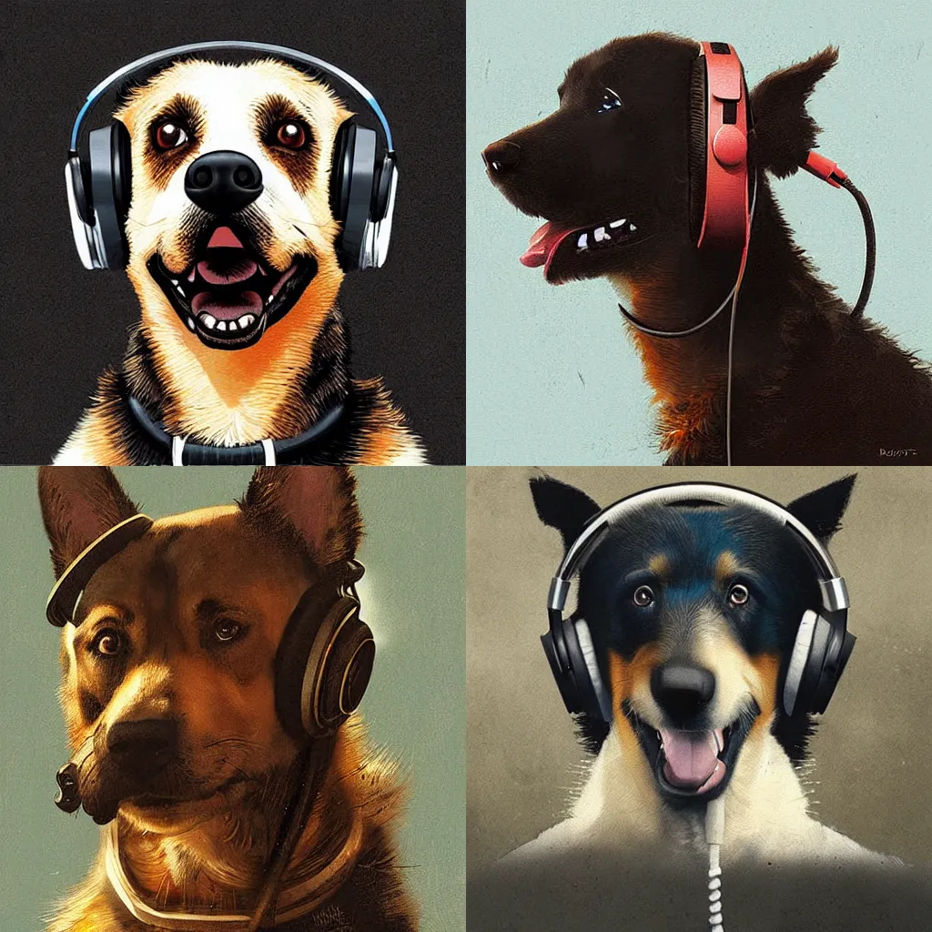 Prompt: an alsatian dog dj wearing headphones, digital art, by greg rutkowski