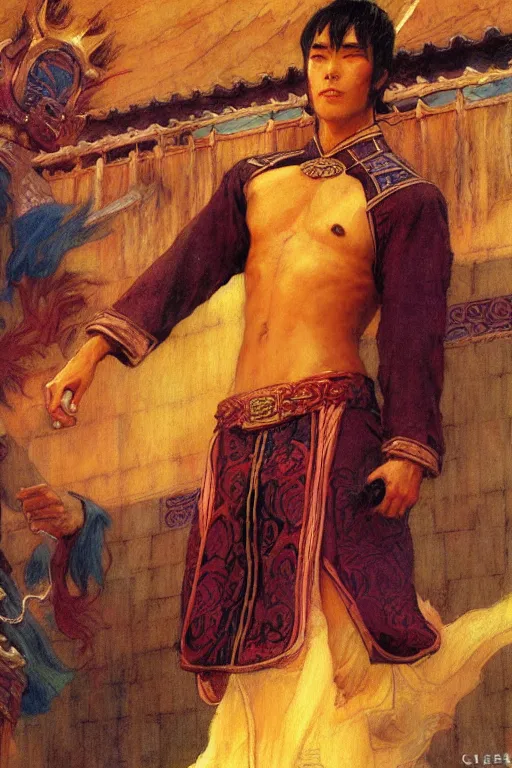 Image similar to tales of earthsea, tang dynasty, attractive male, character design, painting by gaston bussiere, craig mullins, j. c. leyendecker, tom of finland