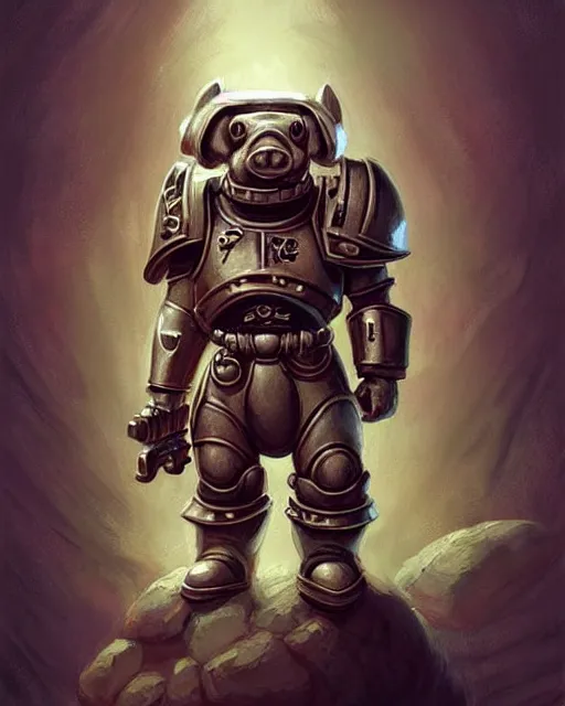 Image similar to cute little anthropomorphic Pig Space Marine, tiny, small, short, Space marine, cute and adorable, pretty, beautiful, DnD character art portrait, matte fantasy painting, DeviantArt Artstation, by Jason Felix by Steve Argyle by Tyler Jacobson by Peter Mohrbacher, cinema