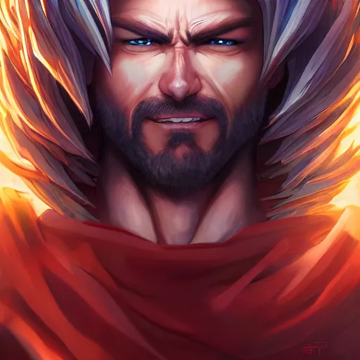 Image similar to super Saiyan Jesus christ , by Stanley Artgerm Lau, WLOP, Rossdraws, James Jean, Andrei Riabovitchev, Marc Simonetti, Yoshitaka Amano, ArtStation, CGSociety,