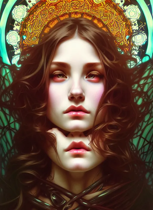 Image similar to overlord, psychedelic, portrait, highly detailed, deep focus, elegant, digital painting, smooth, sharp focus, illustration, ultra realistic, 8 k, art by artgerm and alphonse mucha