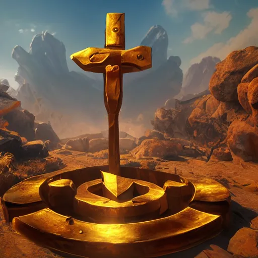 Image similar to game - icon of giant medieval swords crossed, red powerful fantasy epic legends, game icon stylized, digital illustration radiating, a glowing aura, global illumination, ray tracing, 8 k high definition, intricate details, octane render, unreal engine, trending on arstation