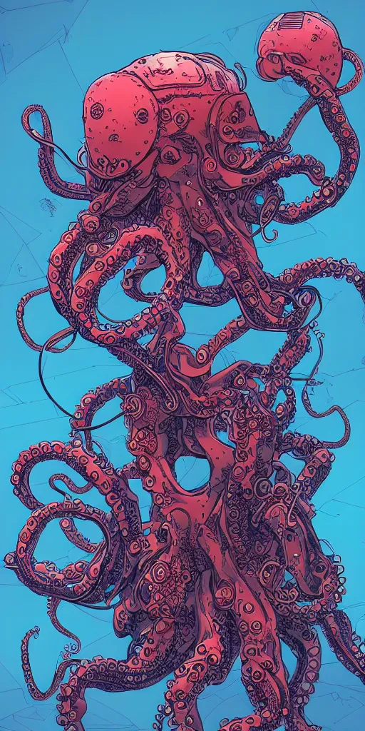 Image similar to robotic octopus, style of james jean and laurie greasley and greg rutkowski, dynamic composition, dramatic lighting, hyper - realistic, ultra detailed, 8 k