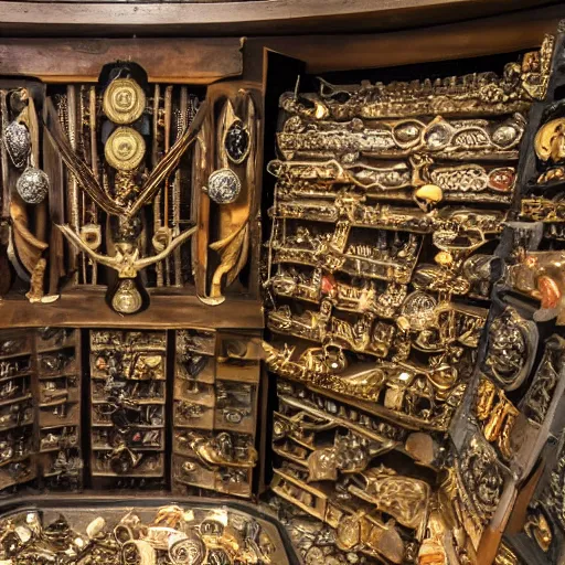Prompt: An enormous treasure vault filled with artifacts, jewels and treasures lost to time, ultra-high definition, 4K, museum quality photo