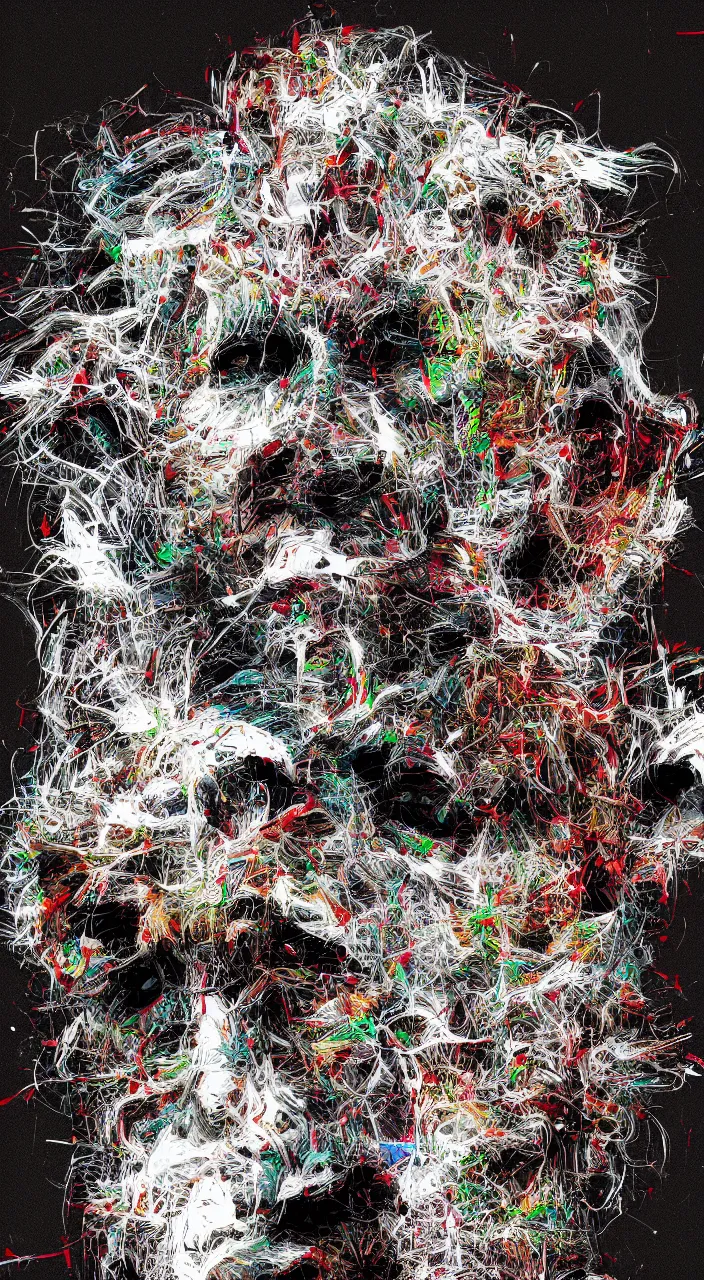 Image similar to pixel sorting in the style of ralph steadman, gearlord digital celluar automata