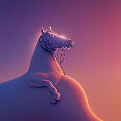 Image similar to digital art of horse situated on top of an human astronaut back. from western by hiroyuki okiura and katsuhiro otomo and alejandro hodorovski style with many details by mike winkelmann and vincent di fate in sci - fi style. volumetric natural light photo on dsmc 3 system,