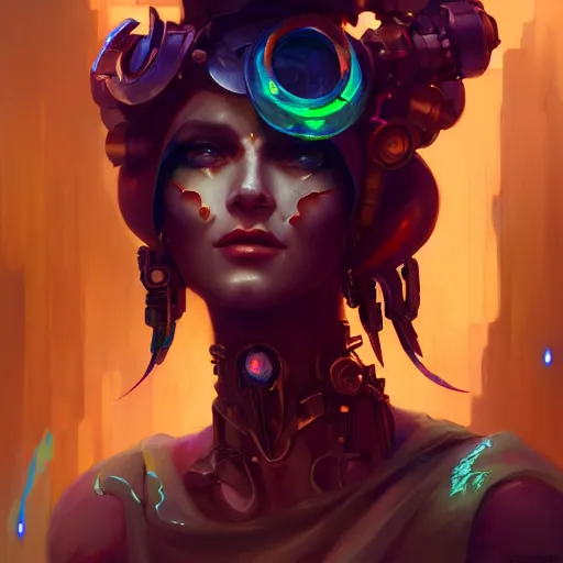 Image similar to a portrait of a beautiful cybernetic gypsy, cyberpunk concept art by pete mohrbacher and wlop and artgerm and josan gonzales, digital art, highly detailed, intricate, sci-fi, sharp focus, Trending on Artstation HQ, deviantart, unreal engine 5, 4K UHD image