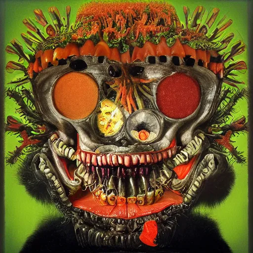 Prompt: album cover, teeth, abstract, black, white, orange, psychedelic, giuseppe arcimboldo