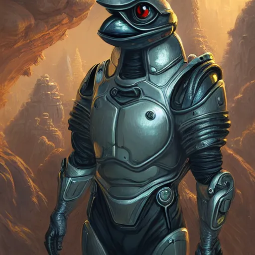 Prompt: Portrait of pepe with a spoon wearing futuristic power armor in the cave, fantasy, intricate, highly detailed, digital painting, trending on artstation, sharp focus, illustration, style of Stanley Artgerm and Greg Rutkowski and Dan Mumford