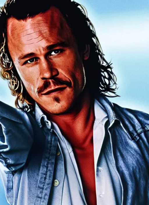 Prompt: film still of Heath Ledger as Martin Riggs in Lethal Weapon, 4k
