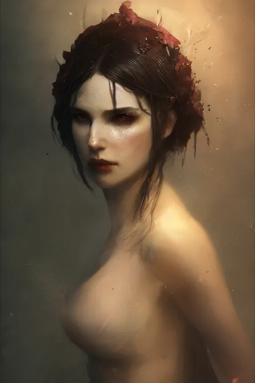 Prompt: a fancy portrait an attractive succubus by Greg Rutkowski, Sung Choi, Mitchell Mohrhauser, Maciej Kuciara, Johnson Ting, Maxim Verehin, Peter Konig, Bloodborne, macro lens, 35mm, 8k photorealistic, cinematic lighting, HD, high details, atmospheric,