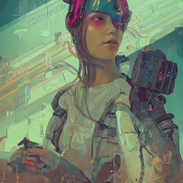 Image similar to a beautiful portrait painting of a ( ( cyberpunk ) ) girl by simon stalenhag and pascal blanche and alphonse mucha!! and nekro. in style of digital art. colorful comic, film noirs!, symmetry, hyper detailed. octane render. trending on artstation