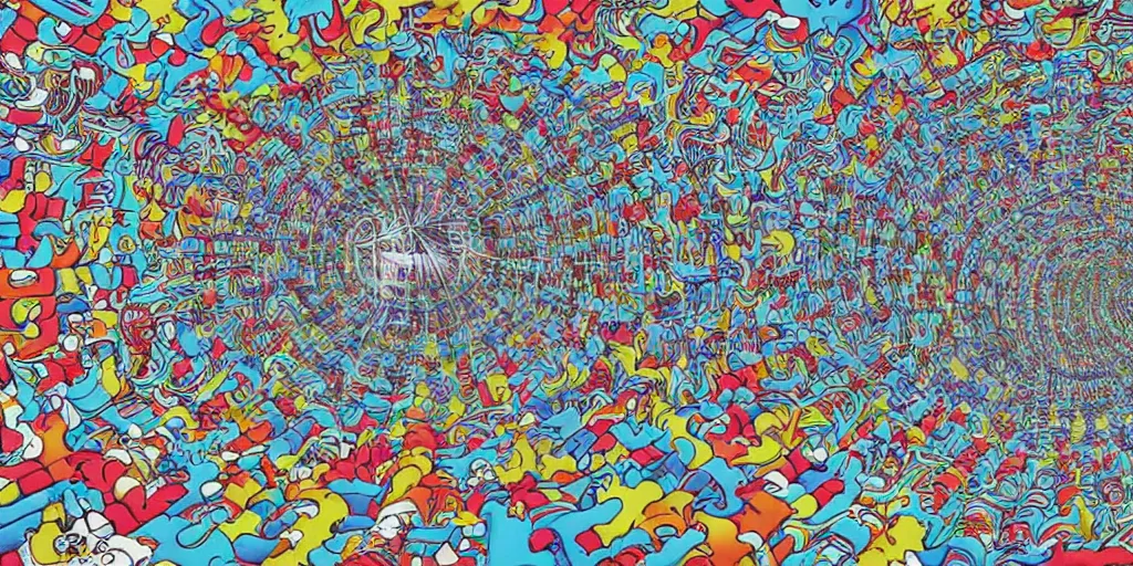 Prompt: extremely detailed wimmelbilder optical illusion by Dr. Suess