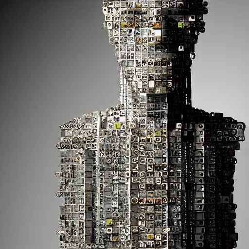 Prompt: a photo portrait of a robot created from empty beer bottles and cardboard boxes. symmetry, awesome exposition, scifi, very detailed, highly accurate, professional lighting diffracted lightrays, 8 k, sense of awe