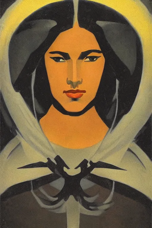 Image similar to black widow, marvel, artwork by nicholas roerich,