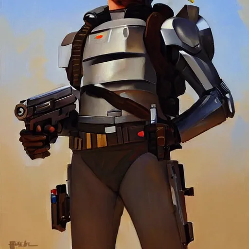 Image similar to greg manchess portrait painting of armored han solo as overwatch character, medium shot, asymmetrical, profile picture, organic painting, sunny day, matte painting, bold shapes, hard edges, street art, trending on artstation, by huang guangjian and gil elvgren and sachin teng