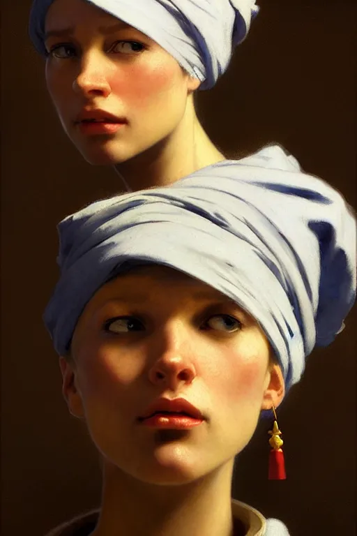 Image similar to full character portrait team fortress 2 video game character art not the girl with the pearl earring character design, painting by gaston bussiere, katsuya terada, nc wyeth, greg rutkowski, craig mullins, vermeer, frank frazetta, mucha, tom of finland, trending on artstation, jeffery catherine jones