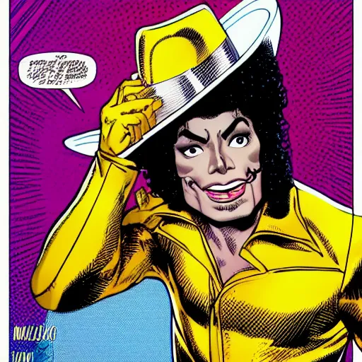 Image similar to dynamic macro head portrait of beautifu michael jackson super hero in white sequined jacket by john romita sr and cory walker and ryan ottley and jack kirby and barry windsor - smith, comic, illustration, photo real