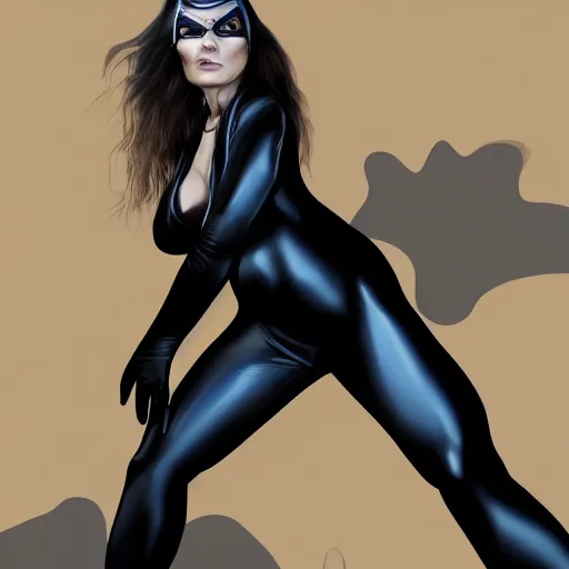 Image similar to a younger myanna buringas cat woman unzipping her jumpsuit, 8 k resolution hyperdetailed photo realistic, extremely high quality and life like