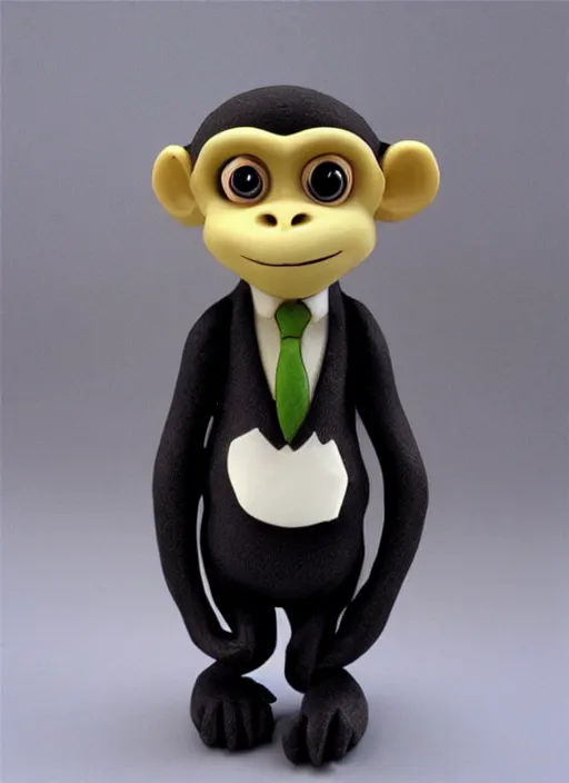 Image similar to monkey cartoon character with tie, 3 d clay figure, kawaii, big eyes