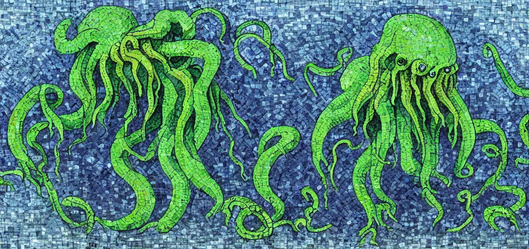 Image similar to impressionistic mosaic of cthulhu