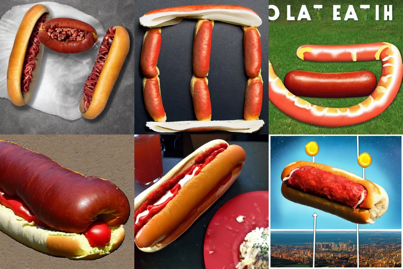 Prompt: the planet earth cut in half by a hotdog