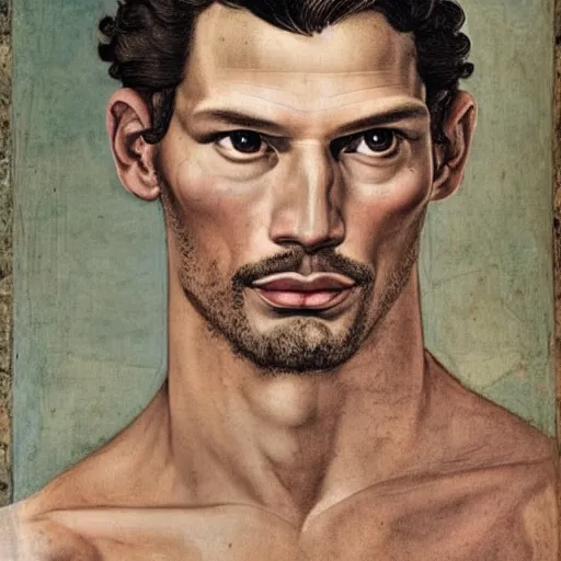 Prompt: stunning renaissance fresco of david gandy, masterpiece, artstation, by Sandro Botticelli, by Sofonisba Anguissola