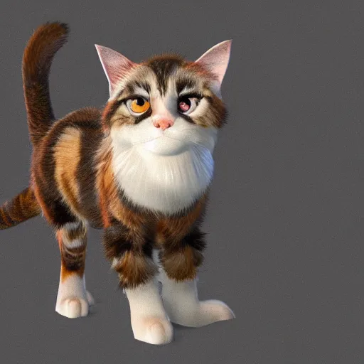 Image similar to a prehistoric calico house cat, octane render