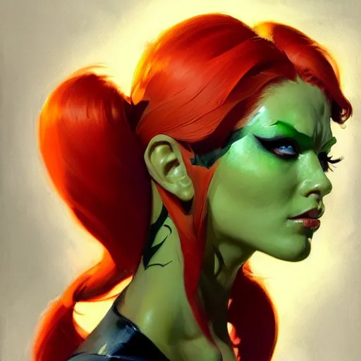 Image similar to Greg Manchess portrait painting of Poison Ivy as Overwatch character, medium shot, asymmetrical, profile picture, Organic Painting, sunny day, Matte Painting, bold shapes, hard edges, street art, trending on artstation, by Huang Guangjian and Gil Elvgren and Sachin Teng