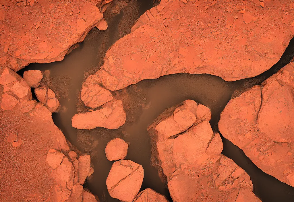 Prompt: a river bend running through a canyon surrounded by desert mountains at sunset on mars, planet mars, moab, utah, a tilt shift photo by frederic church, trending on unsplash, hudson river school, 3 5 mm photo, photo taken with provia, national geographic photo