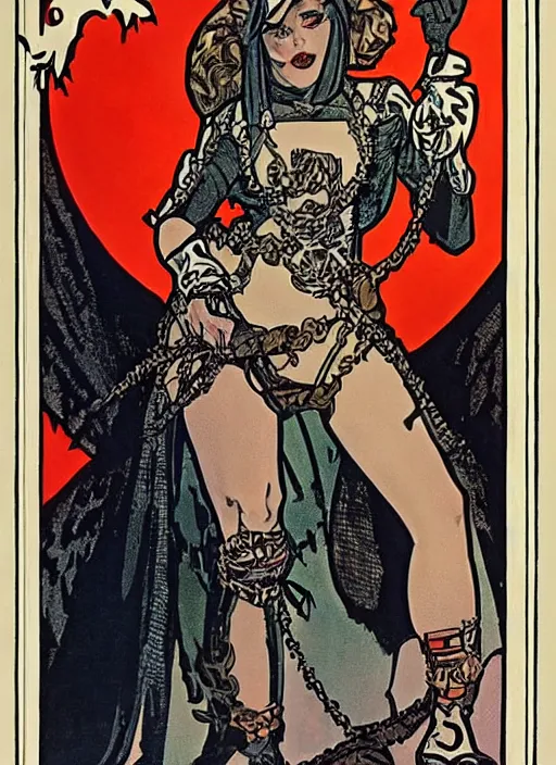 Image similar to a beautiful young woman. she is a barbarian, dressed in fur and chain mail. well composed, clean elegant painting, beautiful detailed face. retro comic book art by steve ditko and jack kirby and ( alphonse mucha )