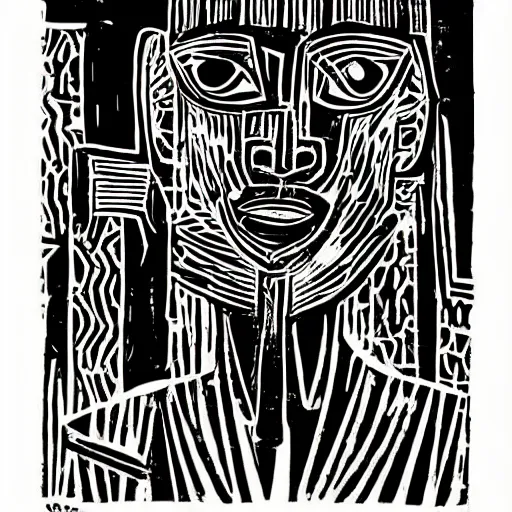 Image similar to african lino cut, high contrast