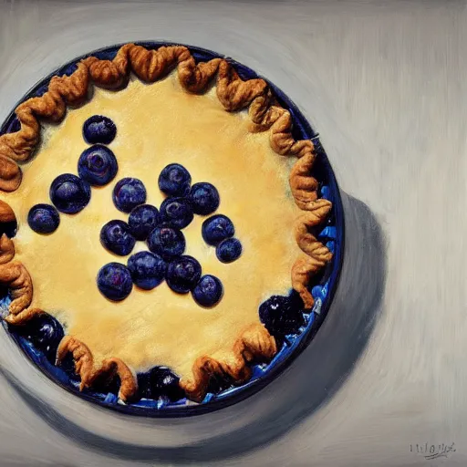 Prompt: intricate five star blueberry pie portrait by pablo picasso, oil on canvas, hdr, high detail, photo realistic, hyperrealism, matte finish, high contrast, 3 d depth, centered, masterpiece, vivid and vibrant colors, enhanced light effect, enhanced eye detail, artstationhd