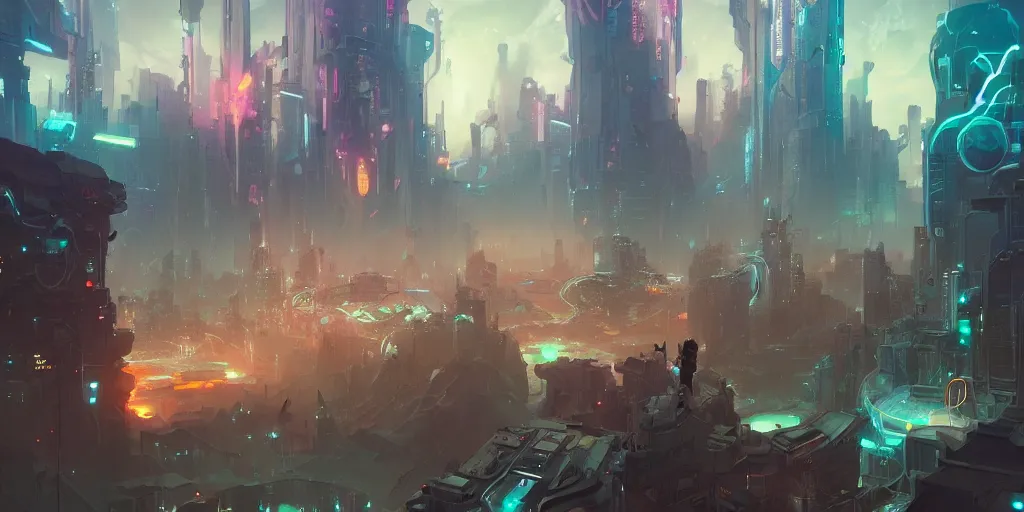 Image similar to cyberpunk world as seen from outer space concept art by pete mohrbacher and artgerm and wlop and greg rutkowski, digital art, highly detailed, intricate, sci-fi, neon colors, sharp focus, Trending on Artstation HQ, deviantart, unreal engine 5, 4K UHD image