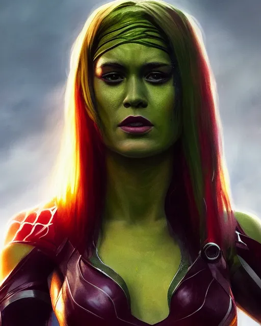 Prompt: 5 5 mm portrait photo of brie larson as gamora. magical atmosphere. art by artgerm and greg rutkowski. highly detailed 8 k. intricate. lifelike. soft light. nikon d 8 5 0.