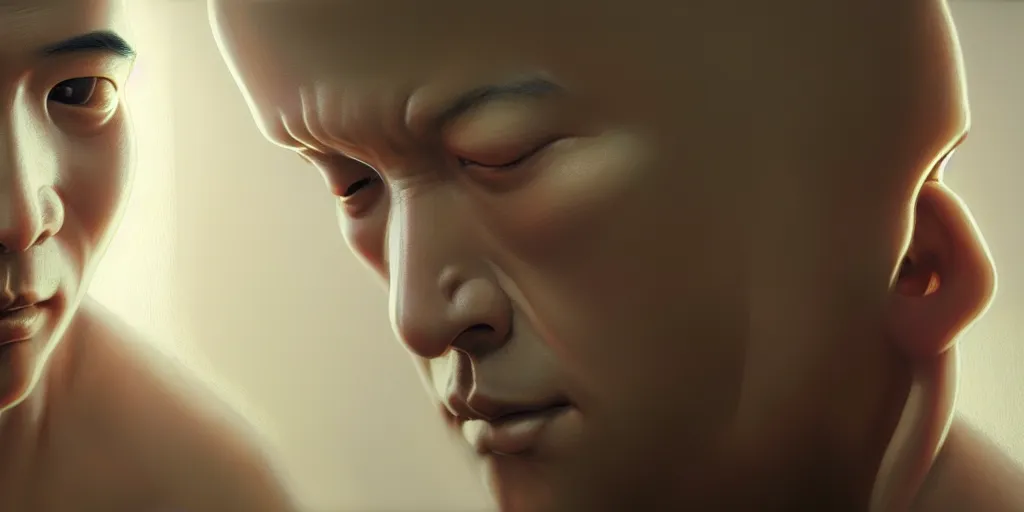 Image similar to Ultra realistic illustration, buddhist monk looking at himself in the mirror, cyberpunk, sci-fi, fantasy, intricate, elegant, highly detailed, digital painting, artstation, concept art, smooth, sharp focus, illustration art in the style of artgerm, by greg rutkowski, by moebius, rendered in octane render,