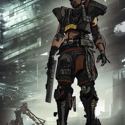Image similar to 8K detailed realistic illustration of a post-apocalyptic cyberpunk Indonesia war general in the style of Yoji Shinkawa, high resolution