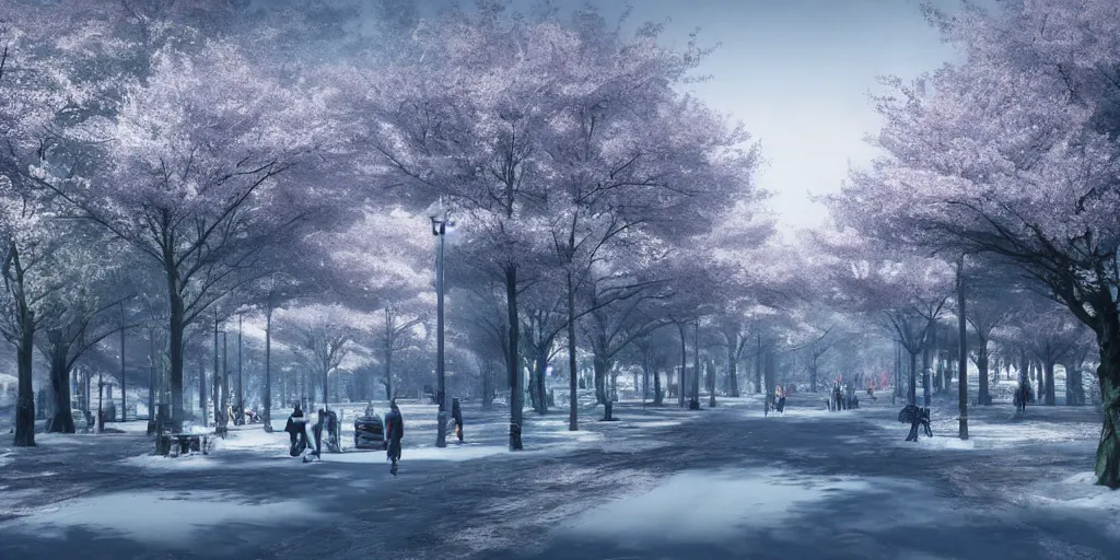 Prompt: A hyperrealistic concept art of a very beautiful winter cityscape in thailand, lots of sakura trees, stunning massive ornately 3d render inspired art by Renato muccillo and Andreas Rocha and Johanna Rupprecht + symmetry + natural volumetric lighting, realistic 4k octane beautifully detailed render, 4k post-processing, highly detailed, intricate complexity, epic composition, magical atmosphere, cinematic lighting + masterpiece, trending on artstation