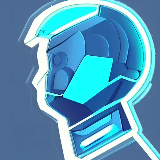 Prompt: vector icon of a young cyberpunk boy\'s head in light blue metallic iridescent material, 3d render isometric perspective on dark background