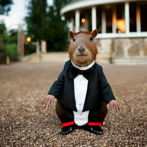 Prompt: a capybara wearing a tuxedo at a wedding