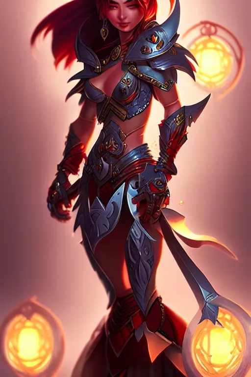 Image similar to sakimi chan, fantasy armor, detailed face, dynamic lighting, tony sart