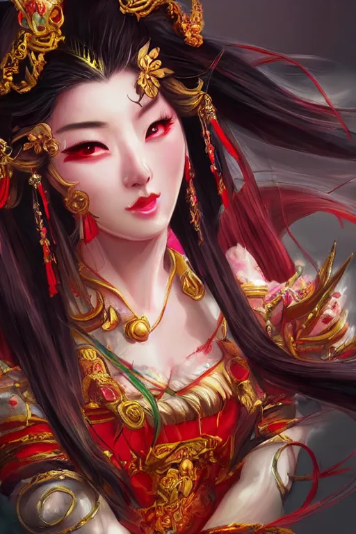 Prompt: diao chan from romance of three kingdoms in the paintetly style of WLOP, artgerm, imagine fx, artstation